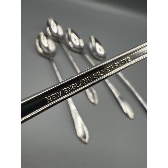 5 Antique Silver Plate Ice Tea Spoons New England Silverplate Rosemary 1919 - Picture 4 of 10